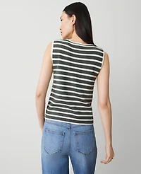 Ann Taylor Striped Ribbed Sweater Vest Size Small Green/White Stripe Women's
