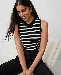 Ann Taylor Striped Crew Neck Sweater Shell Top Size XL Black/White Combo Women's
