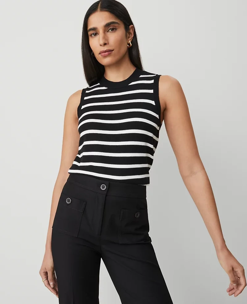 Ann Taylor Striped Crew Neck Sweater Shell Top Size XL Black/White Combo Women's