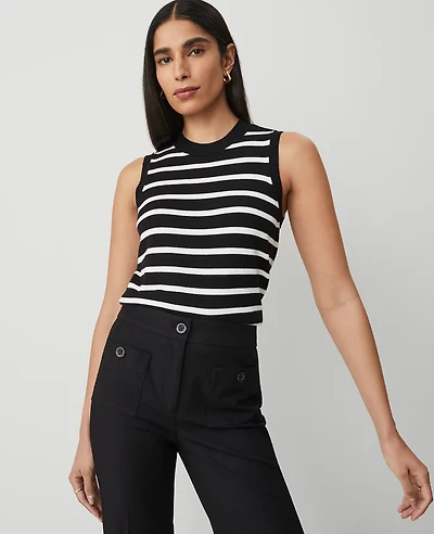 Ann Taylor Striped Crew Neck Sweater Shell Top Size XL Black/White Combo Women's