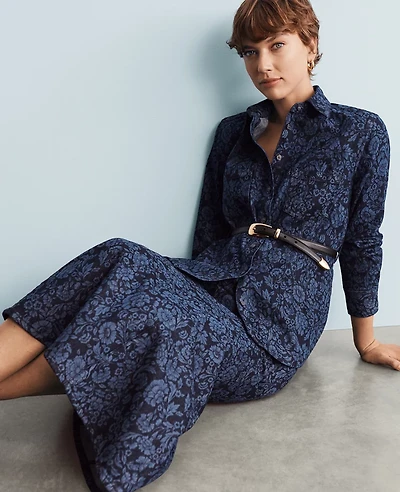 Ann Taylor Tall Floral Flared Denim Shirt Colorway 1 Women's