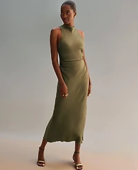 Ann Taylor Halter Bias Satin Maxi Dress Moss Green Women's