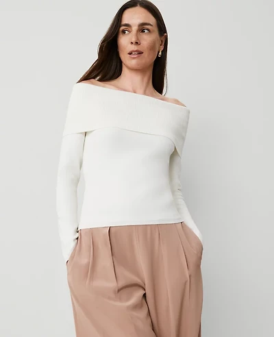 Ann Taylor Off-The-Shoulder Sweater Winter White Women's