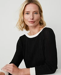 Ann Taylor Contrast Mixed Stitch Sweater Black/White Combo Women's