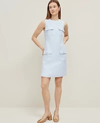 Ann Taylor Tweed Button Pocket Shift Dress Size 14 Zephyr Blue Women's
