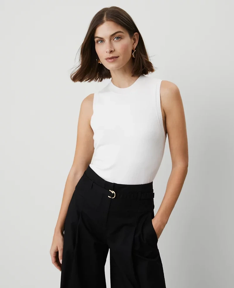 Ann Taylor Crew Neck Sweater Shell Top Winter White Women's