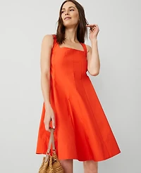 Ann Taylor Petite Square Neck Seamed Flare Dress Deep Flame Orange Women's