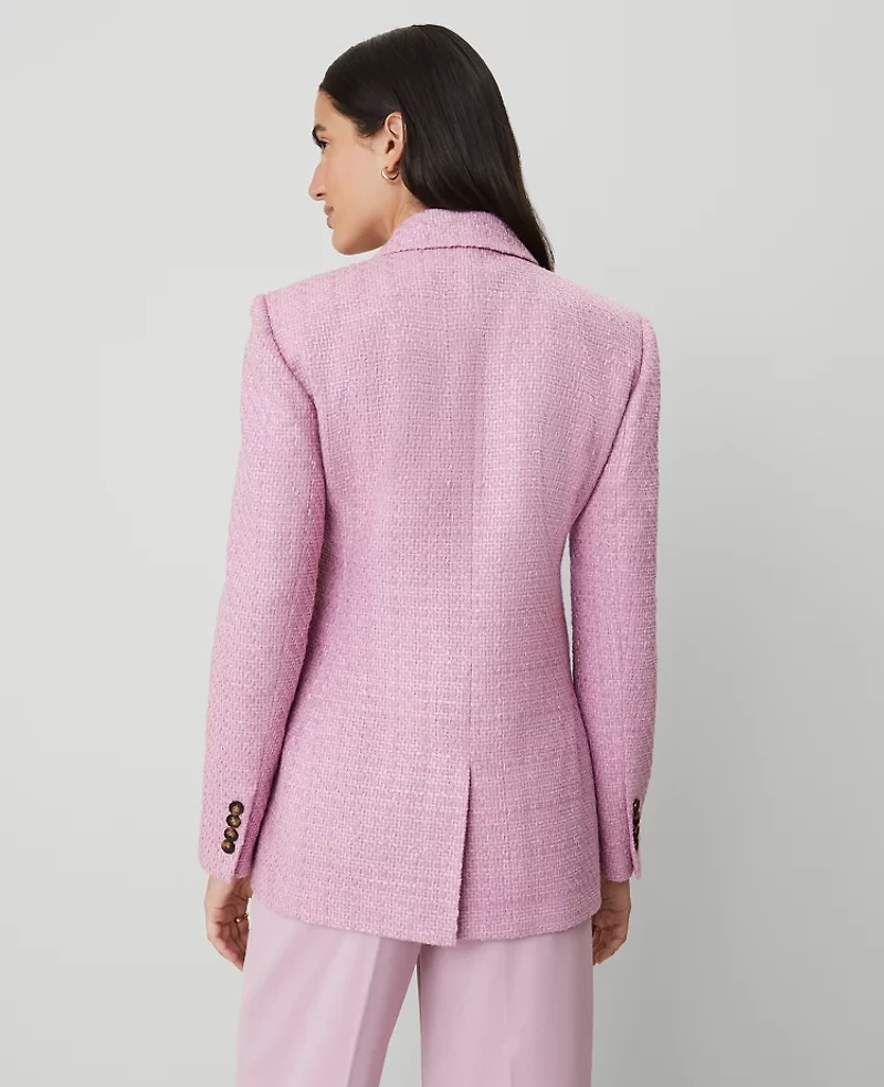 Ann Taylor Petite Tweed Double Breasted Blazer Clean Lilac Women's