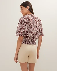 Ann Taylor Weekend Collection Floral Tie Neck Blouse Apple Butter Women's