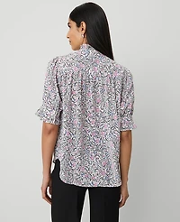Ann Taylor Floral Ruffle Collar Blouse Size Medium Orchid Glow Women's