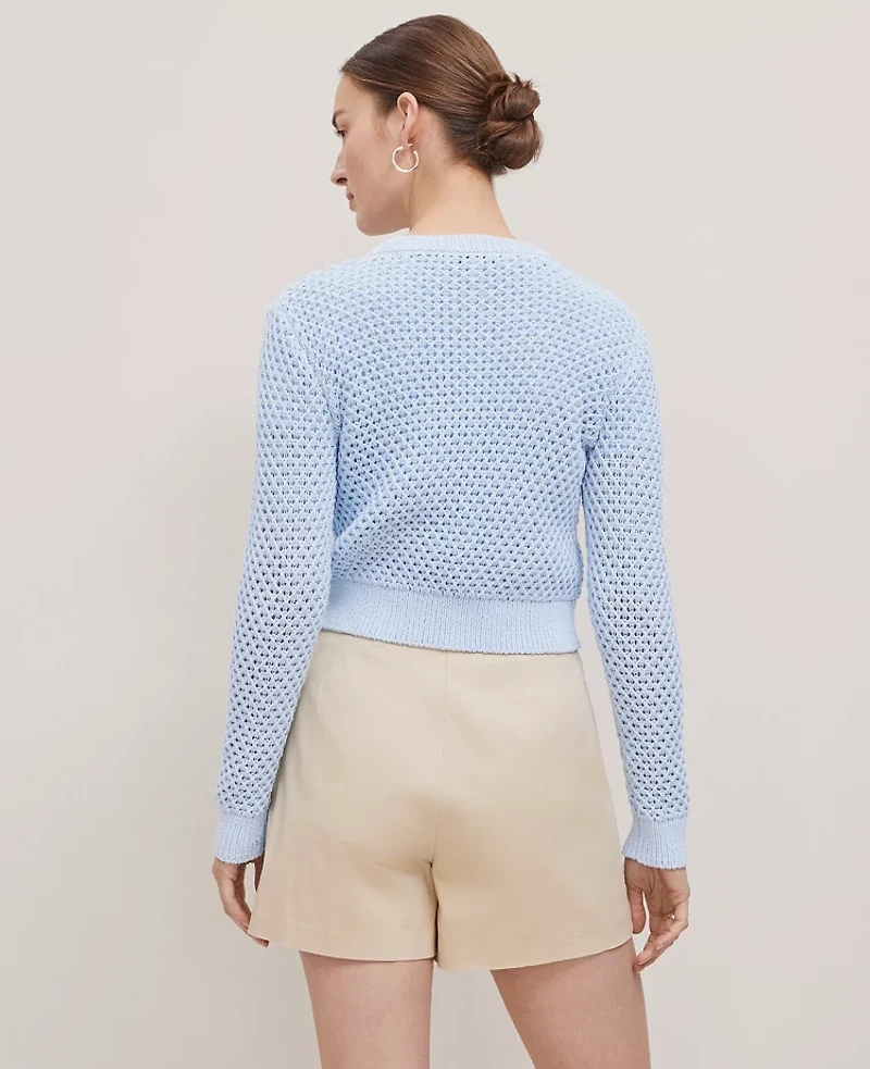 Ann Taylor Weekend Collection Open Stitch Scalloped Cardigan Size XL Zephyr Blue Women's