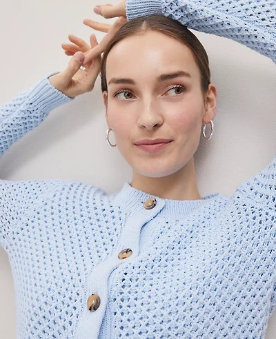 Ann Taylor Weekend Collection Open Stitch Scalloped Cardigan Size XL Zephyr Blue Women's