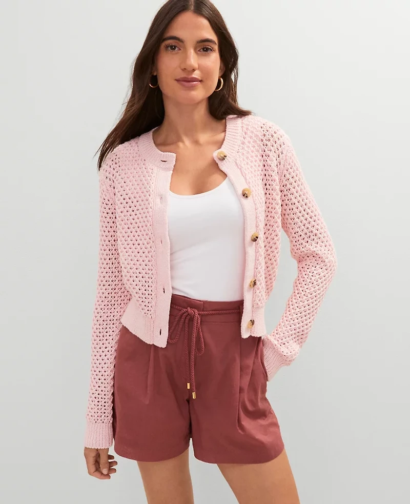 Ann Taylor Weekend Collection Open Stitch Scalloped Cardigan Women's