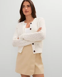 Ann Taylor Weekend Collection Open Stitch Scalloped Cardigan Size XL Winter White Women's