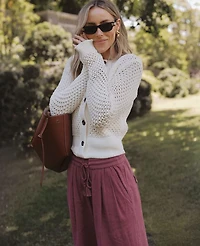 Ann Taylor Weekend Collection Open Stitch Scalloped Cardigan Size XL Winter White Women's