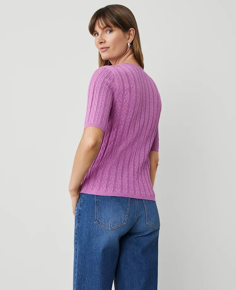 Ann Taylor Scalloped Pointelle Sweater Medium Women's