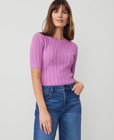 Ann Taylor Scalloped Pointelle Sweater Medium Women's