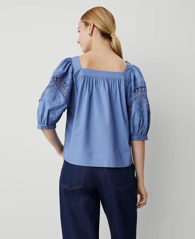 Ann Taylor Eyelet Puff Sleeve Blouse Women's