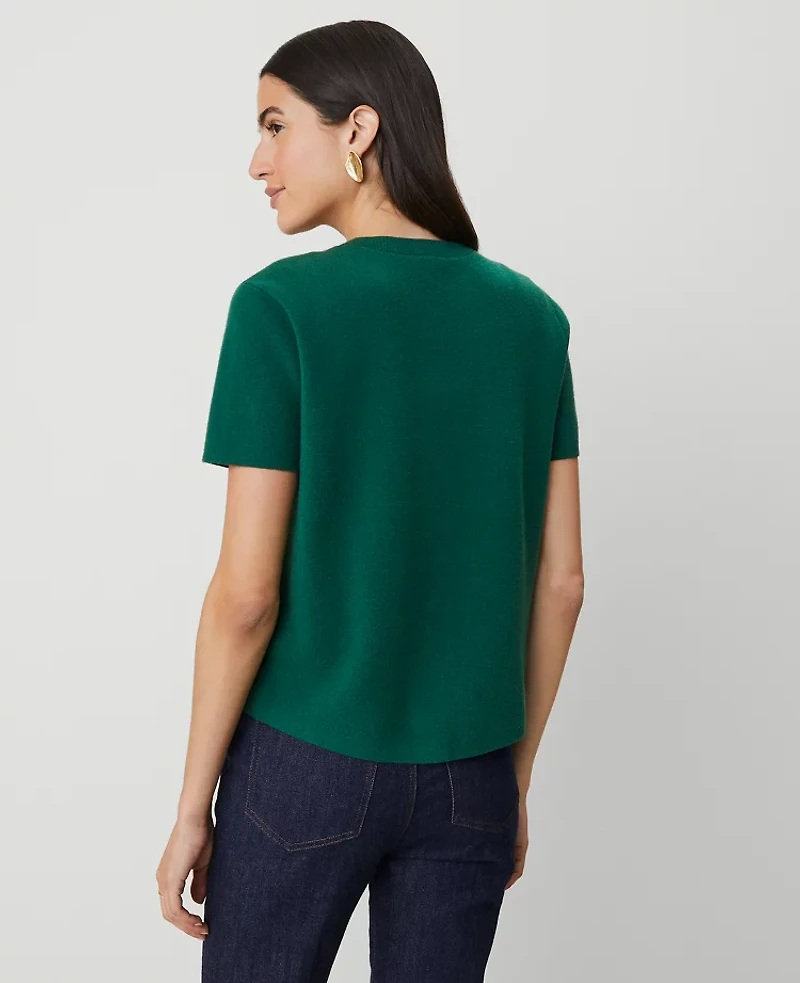 Ann Taylor Metallic Button Short-Sleeve Cardigan Size Large Fresh Evergreen Women's