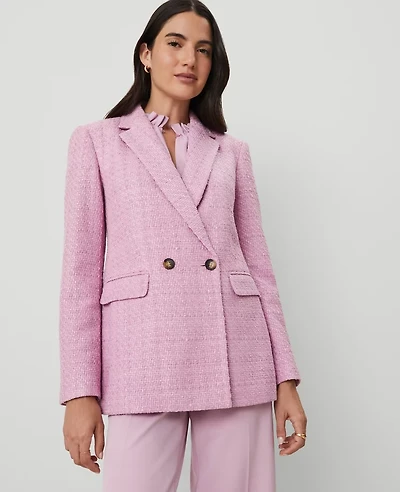 Ann Taylor Tweed Double Breasted Blazer Clean Lilac Women's
