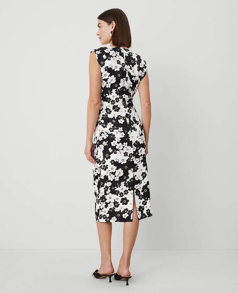 Ann Taylor Petite Floral Cap Sleeve Sheath Dress Black Women's