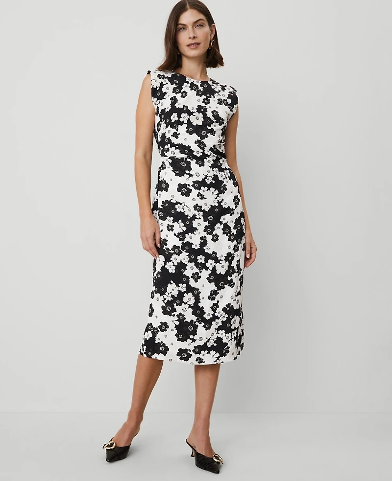 Ann Taylor Petite Floral Cap Sleeve Sheath Dress Black Women's