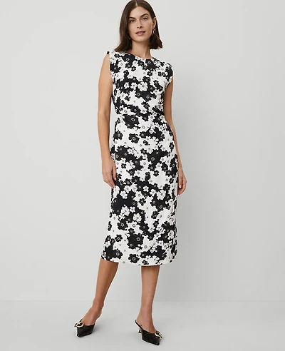 Ann Taylor Petite Floral Cap Sleeve Sheath Dress Black Women's