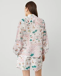 Ann Taylor Map Print Blouson Sleeve Blouse Burnt Mauve Women's