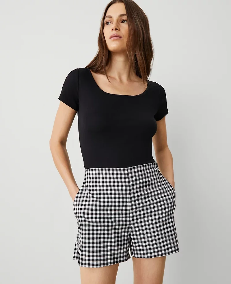 Ann Taylor The Side-Zip Short Gingham Black/White Multi Women's