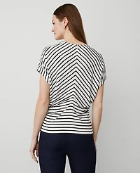 Ann Taylor Striped Bias Cap Sleeve Top Size Large White/Black Multi Women's