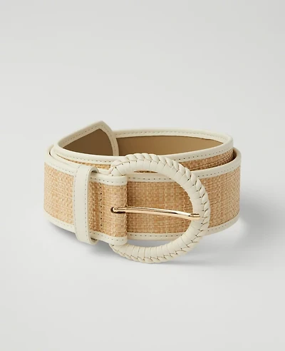 Ann Taylor Braided Trim Straw Belt White Women's