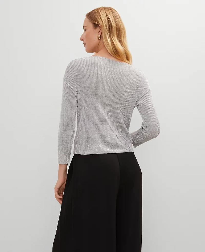 Ann Taylor Lurex Ribbed Sweater Silver Metallic Women's