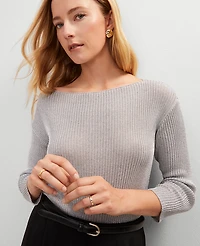 Ann Taylor Lurex Ribbed Sweater Silver Metallic Women's