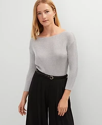 Ann Taylor Lurex Ribbed Sweater Silver Metallic Women's