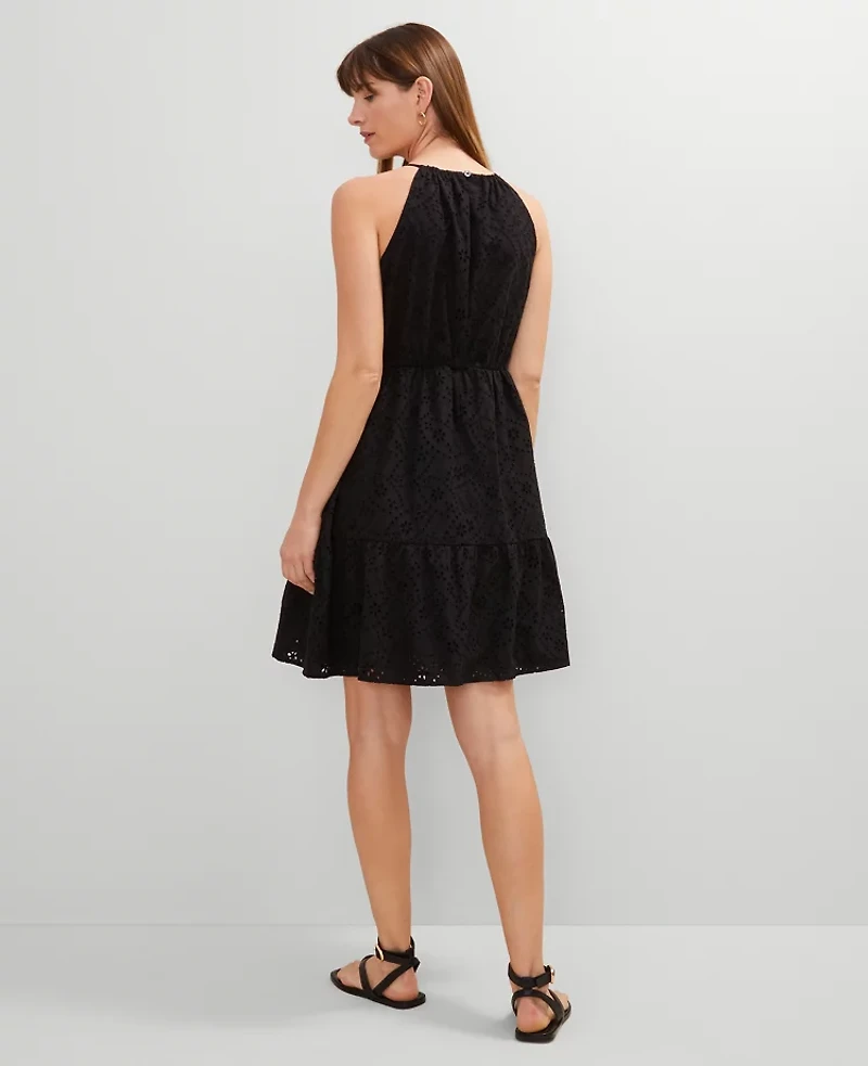 Ann Taylor Eyelet Halter Flare Dress Black Women's
