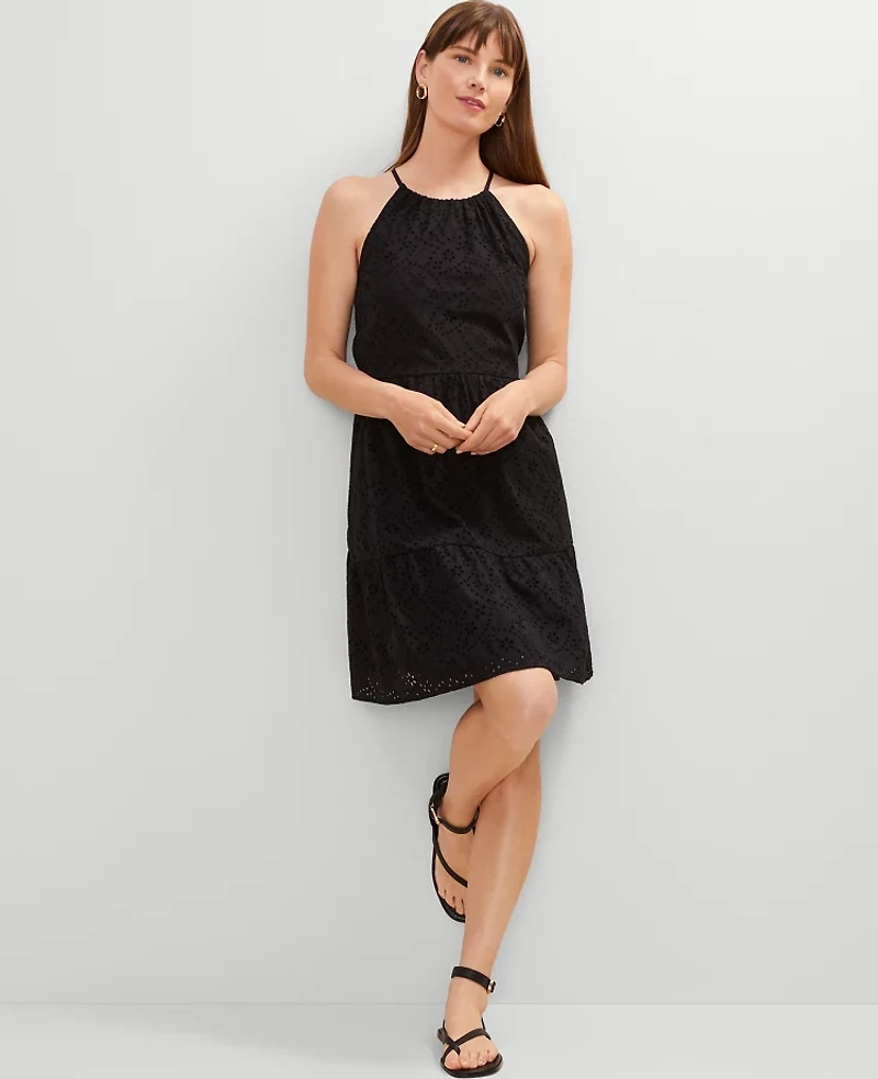 Ann Taylor Eyelet Halter Flare Dress Black Women's
