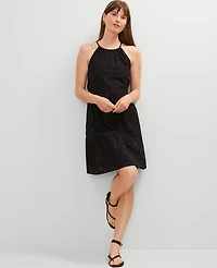 Ann Taylor Eyelet Halter Flare Dress Black Women's