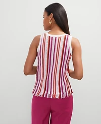 Ann Taylor Fringe Striped Shell Top Red Pepper Women's