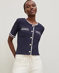 Ann Taylor Crochet Trim Knit Jacket Women's