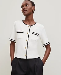 Ann Taylor Crochet Trim Knit Jacket Winter White Women's