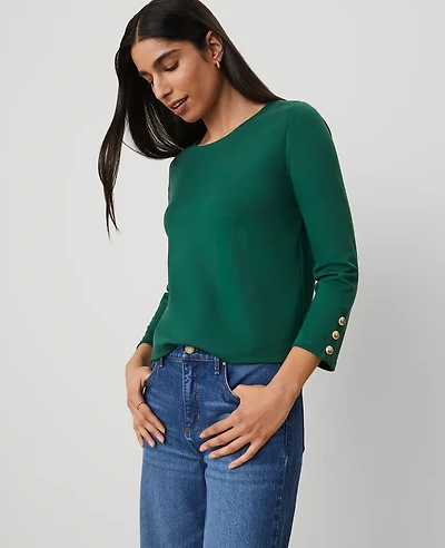 Ann Taylor Ponte Button Cuff Top Size Large Fresh Evergreen Women's