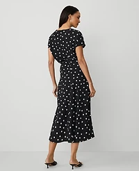 Ann Taylor Petite Dotted Crepe Column Midi Dress Black Women's