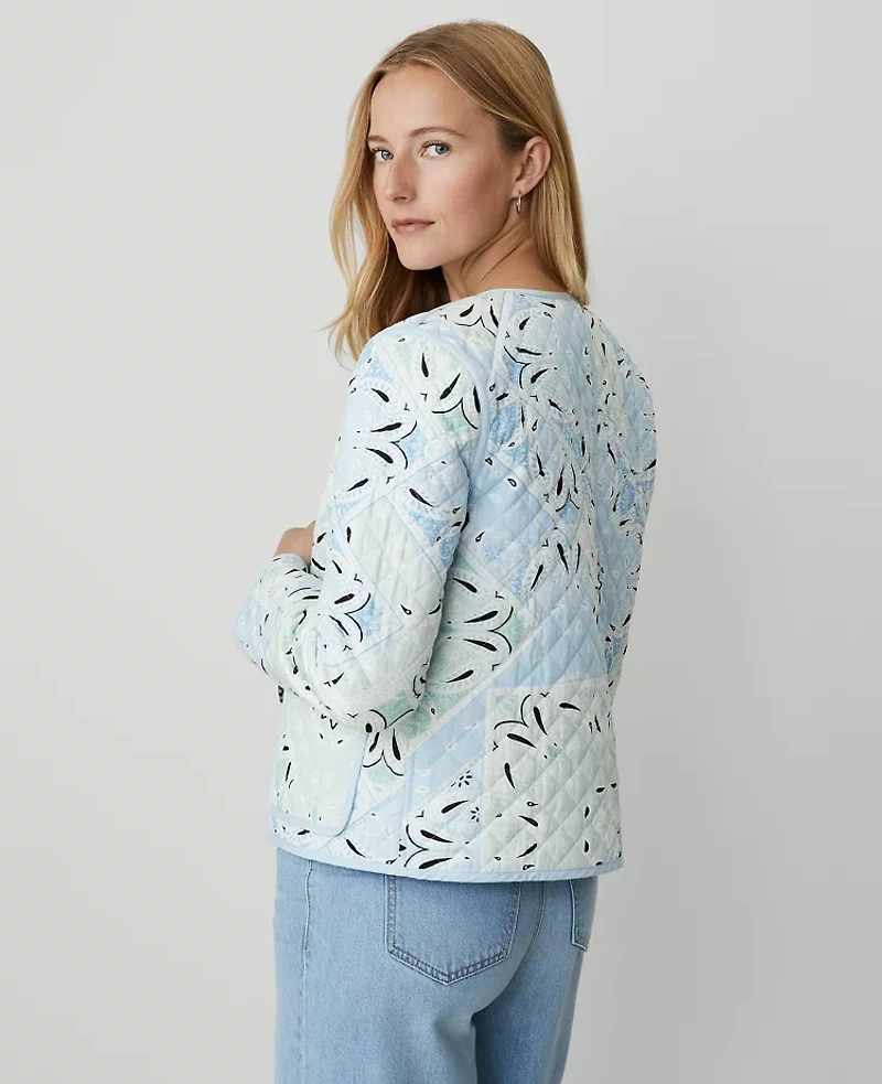 Ann Taylor Petite Weekend Collection Paisley Quilted Jacket Pristine Blue Women's