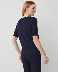 Ann Taylor Ribbed Short-Sleeve Pocket Cardigan Size XL Night Sky Women's