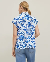 Ann Taylor Tiled Split Neck Popover Top Size XL Power Blue Women's
