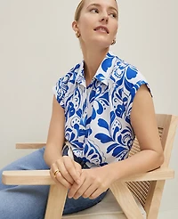 Ann Taylor Tiled Split Neck Popover Top Size XL Power Blue Women's