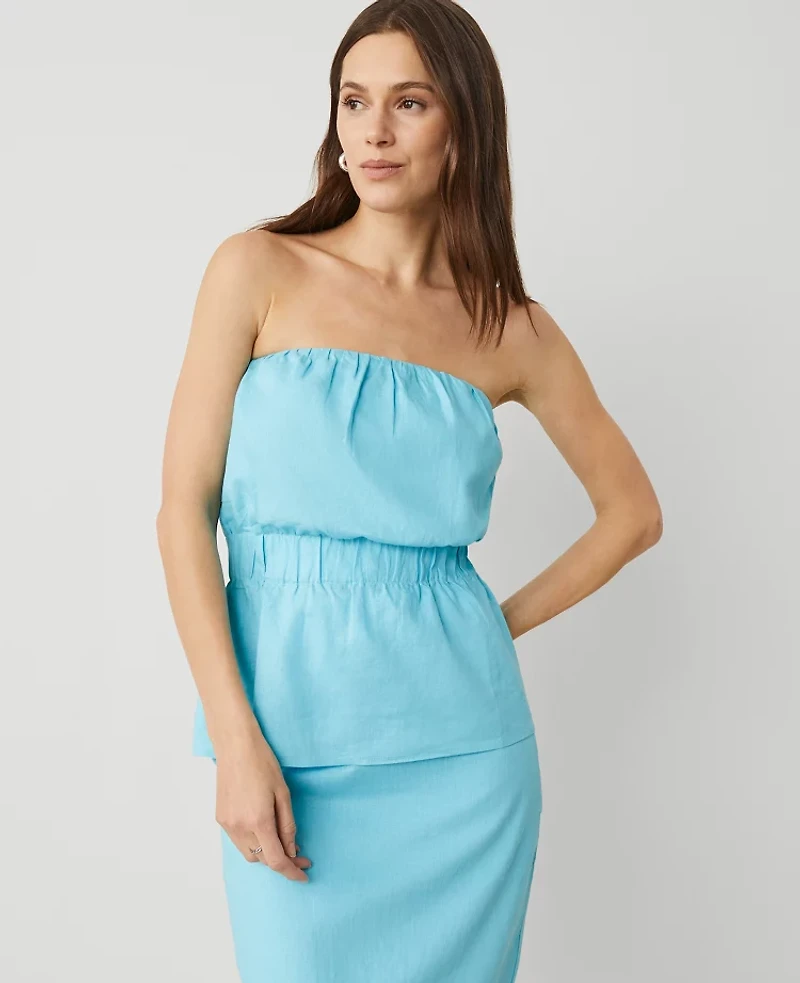 Ann Taylor Linen Blend Strapless Top Size XL Sea Isle Women's