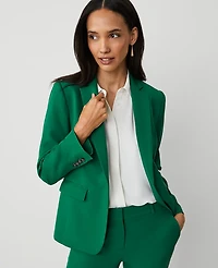 Ann Taylor The Notched One-Button Blazer in Textured Drape Size 6 Fresh Evergreen Women's