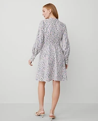 Ann Taylor Floral Puff Sleeve Flare Dress Size 0 Orchid Glow Women's