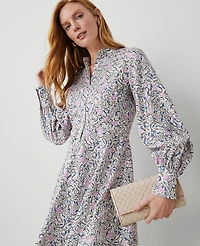 Ann Taylor Floral Puff Sleeve Flare Dress Size 0 Orchid Glow Women's